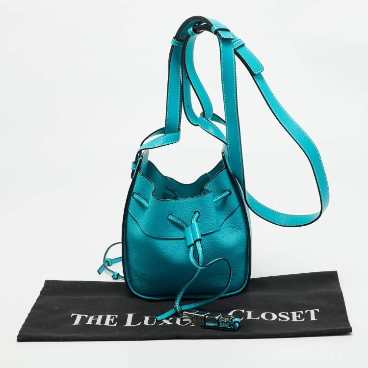 Pre Owned Loewe Teal Green Leather Mini Hammock Drawstring Bag