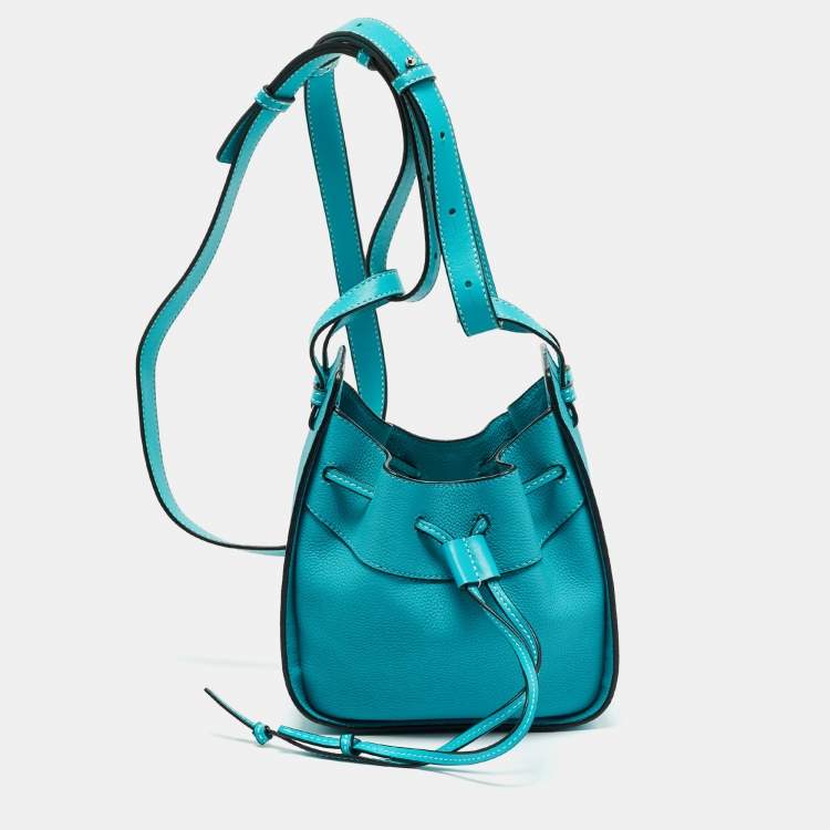 Pre Owned Loewe Teal Green Leather Mini Hammock Drawstring Bag