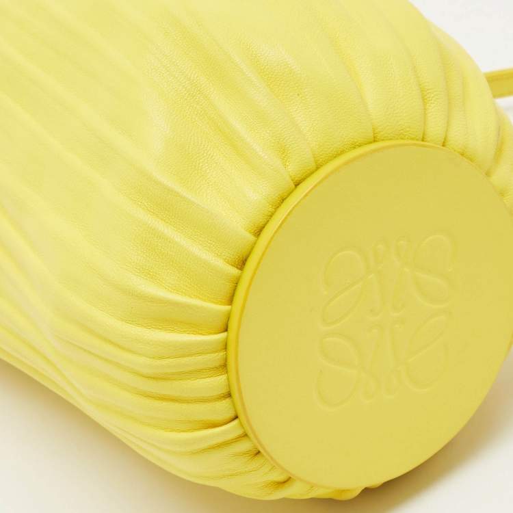 Pre Owned Loewe Yellow Pleated Leather Bracelet Pouch Shoulder Bag
