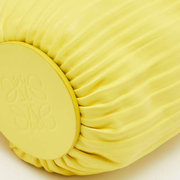 Pre Owned Loewe Yellow Pleated Leather Bracelet Pouch Shoulder Bag