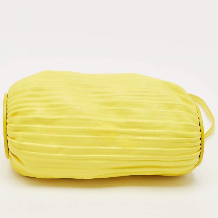 Pre Owned Loewe Yellow Pleated Leather Bracelet Pouch Shoulder Bag