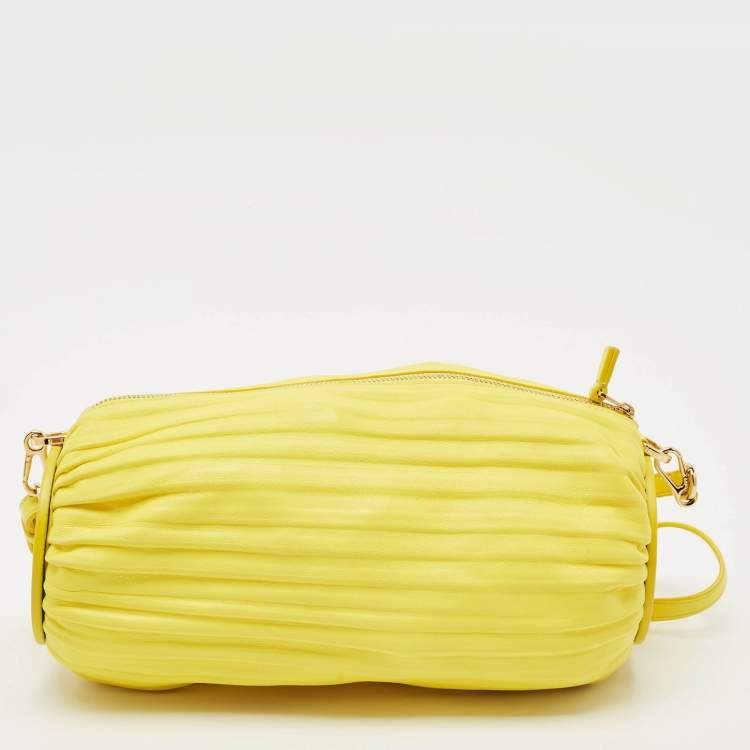Pre Owned Loewe Yellow Pleated Leather Bracelet Pouch Shoulder Bag