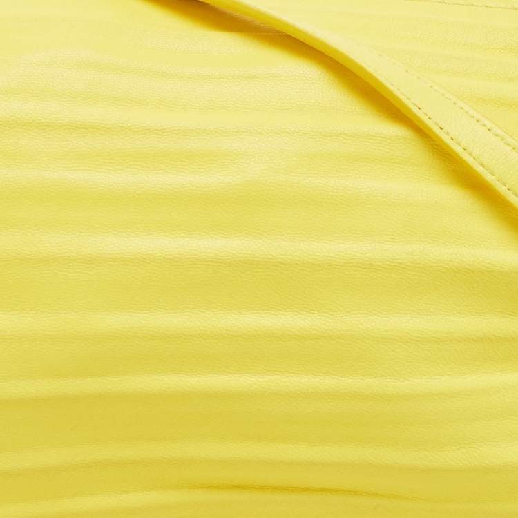 Pre Owned Loewe Yellow Pleated Leather Bracelet Pouch Shoulder Bag