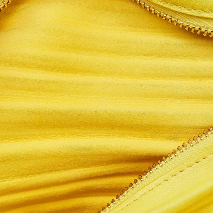 Pre Owned Loewe Yellow Pleated Leather Bracelet Pouch Shoulder Bag