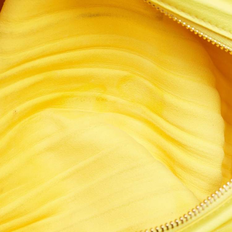 Pre Owned Loewe Yellow Pleated Leather Bracelet Pouch Shoulder Bag