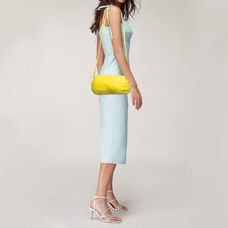 Pre Owned Loewe Yellow Pleated Leather Bracelet Pouch Shoulder Bag