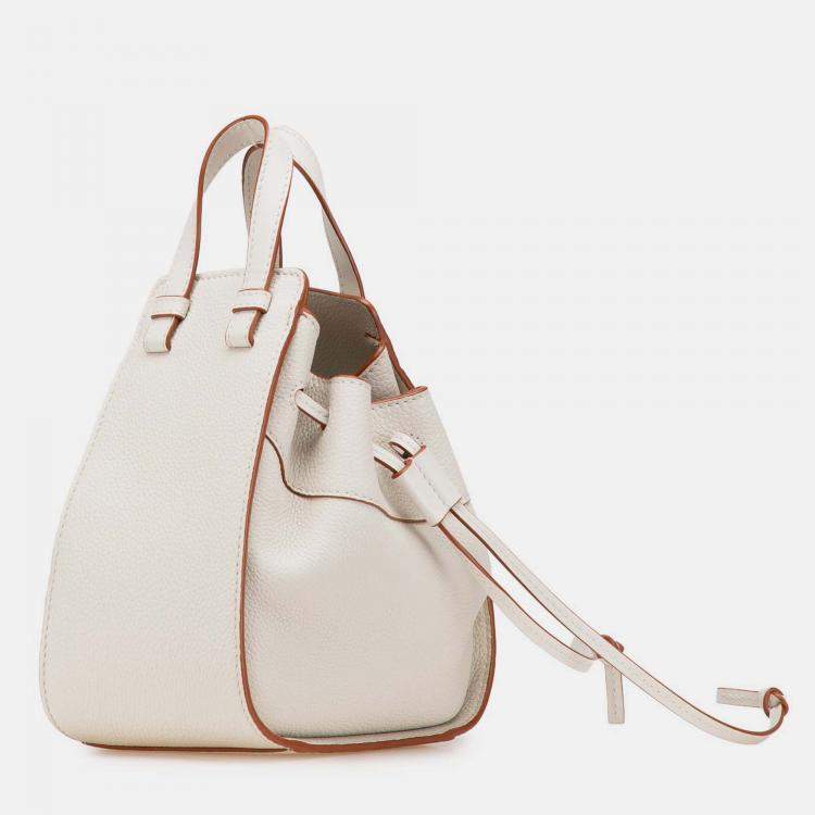 Pre Owned Loewe White Mini Grained Calfskin Hammock Bag