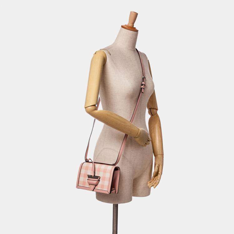 Pre Owned Loewe Pink Small Leather Gingham Barcelona Crossbody Shoulder Bag