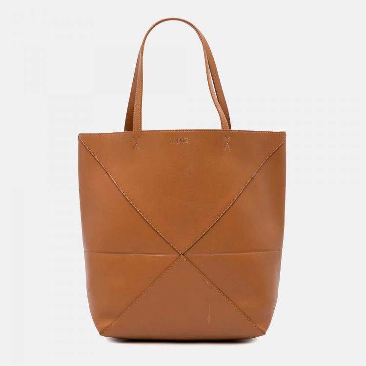 Pre Owned Loewe Brown Medium Shiny Calfskin Puzzle Fold Tote