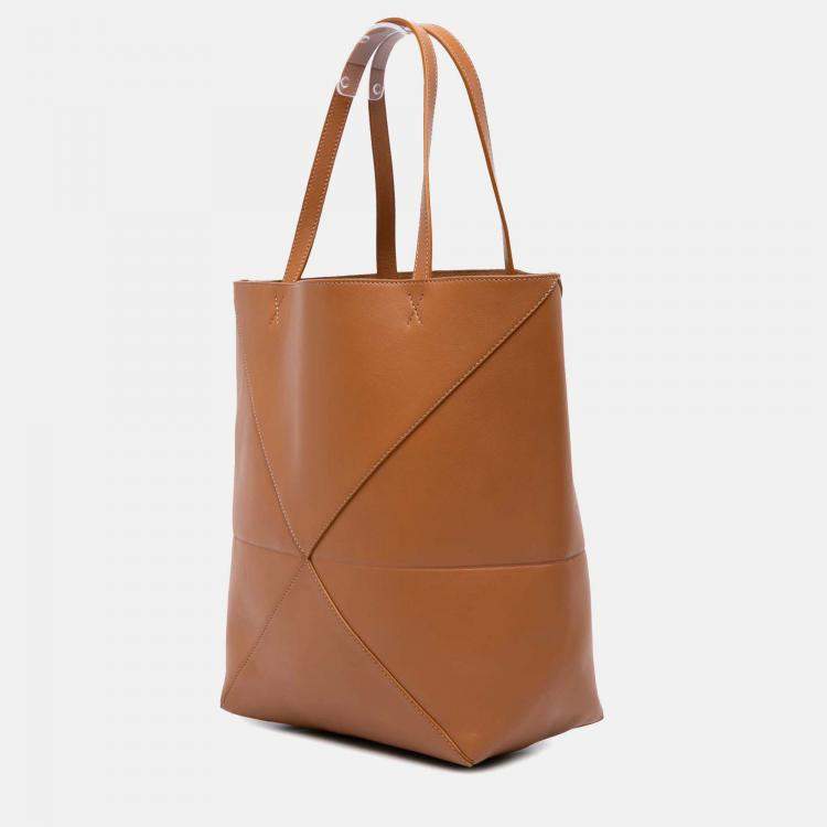 Pre Owned Loewe Brown Medium Shiny Calfskin Puzzle Fold Tote