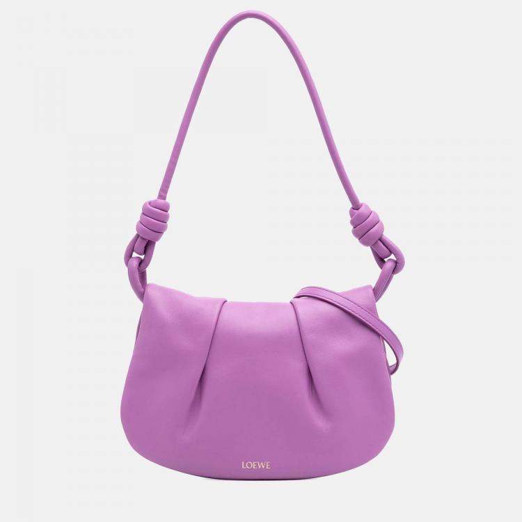 Pre Owned Loewe Purple Shiny Calfskin Paseo Satchel