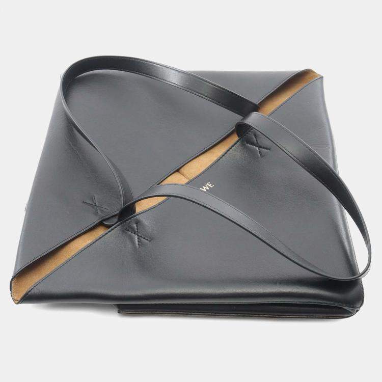 Pre Owned Loewe Black Large Calfskin Puzzle Fold Tote