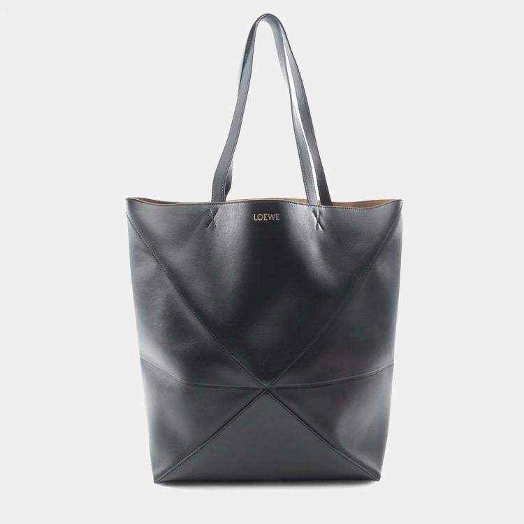 Pre Owned Loewe Black Large Calfskin Puzzle Fold Tote