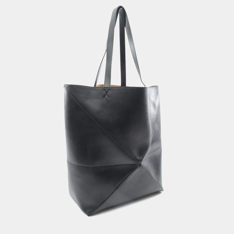 Pre Owned Loewe Black Large Calfskin Puzzle Fold Tote
