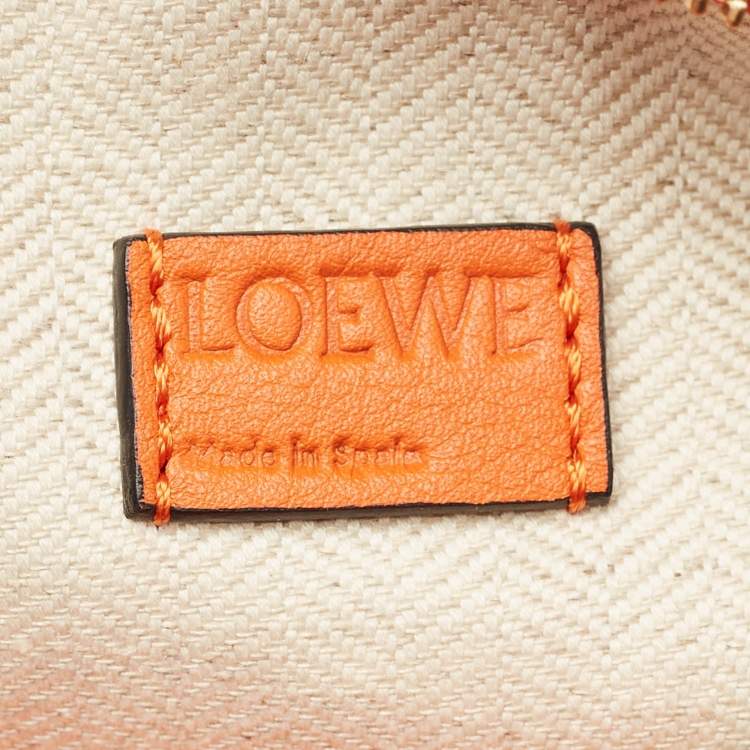 Pre Owned Loewe Orange Leather Mini Puzzle Edge Top Handle Bag