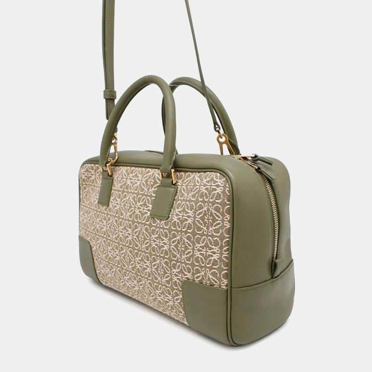 Pre Owned Loewe Amazona Green Canvas and Leather Shoulder Bag