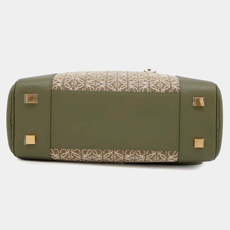 Pre Owned Loewe Amazona Green Canvas and Leather Shoulder Bag