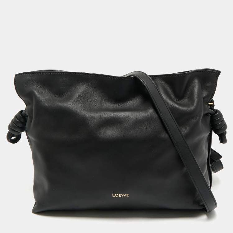 Pre Owned Loewe Black Leather Medium Flamenco Clutch Bag
