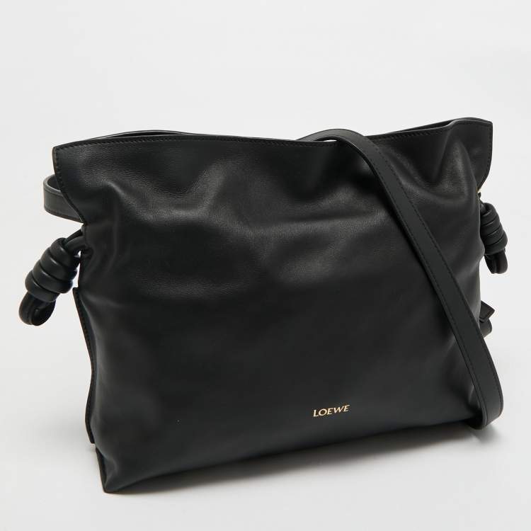 Pre Owned Loewe Black Leather Medium Flamenco Clutch Bag