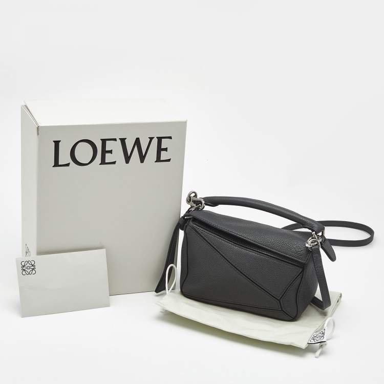 Pre Owned Loewe Grey Leather Mini Puzzle Shoulder Bag