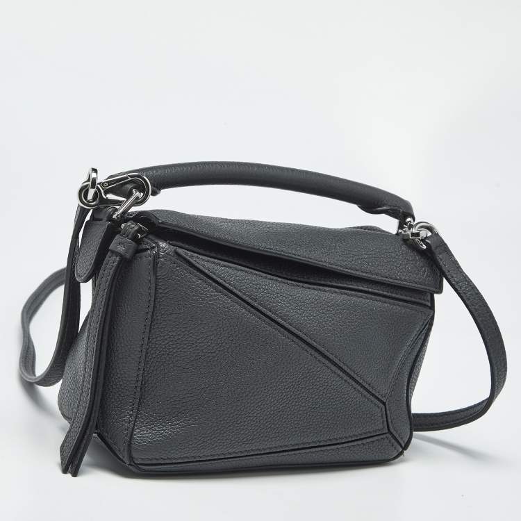 Pre Owned Loewe Grey Leather Mini Puzzle Shoulder Bag