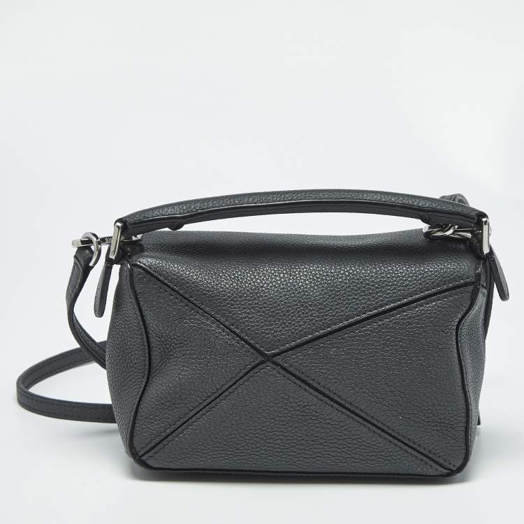Pre Owned Loewe Grey Leather Mini Puzzle Shoulder Bag