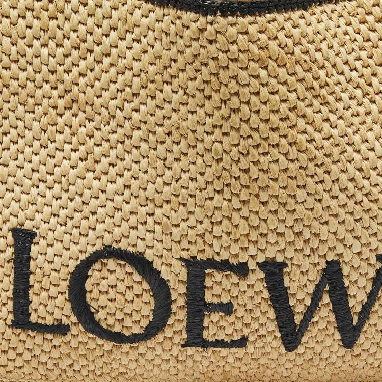Pre Owned Loewe Beige/Black Woven Raffia Large Font Tote