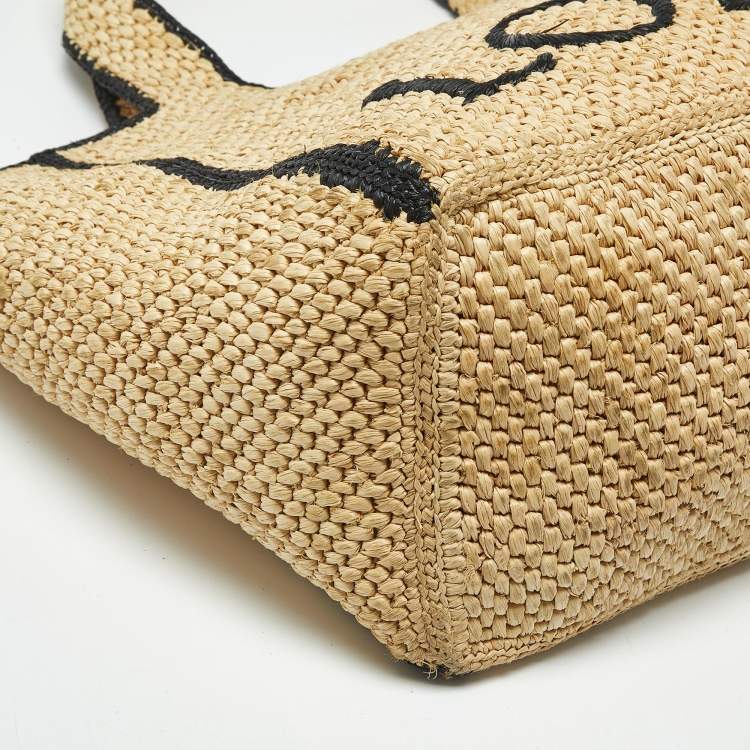 Pre Owned Loewe Beige/Black Woven Raffia Large Font Tote