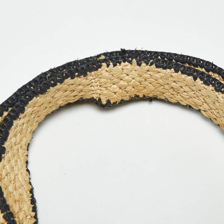 Pre Owned Loewe Beige/Black Woven Raffia Large Font Tote