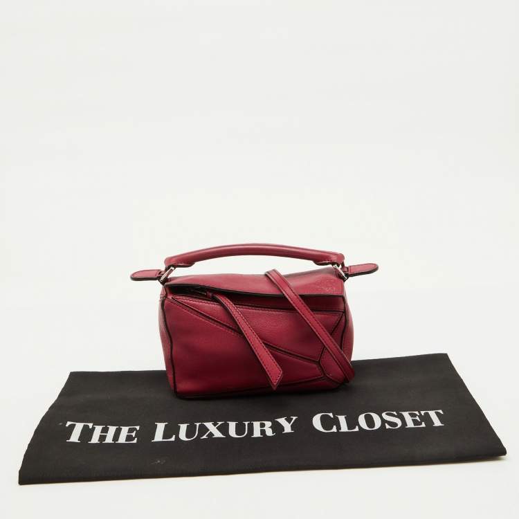Pre Owned Loewe Crimson Red Leather Mini Puzzle Shoulder Bag