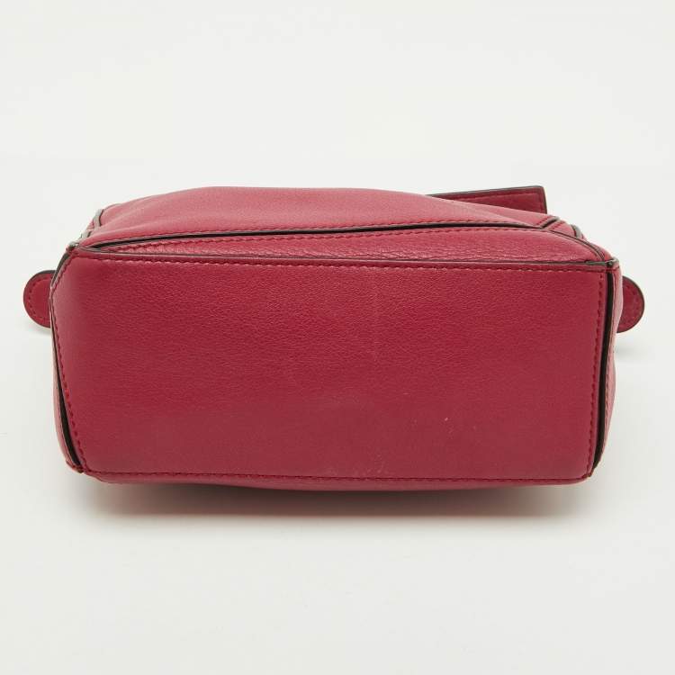 Pre Owned Loewe Crimson Red Leather Mini Puzzle Shoulder Bag