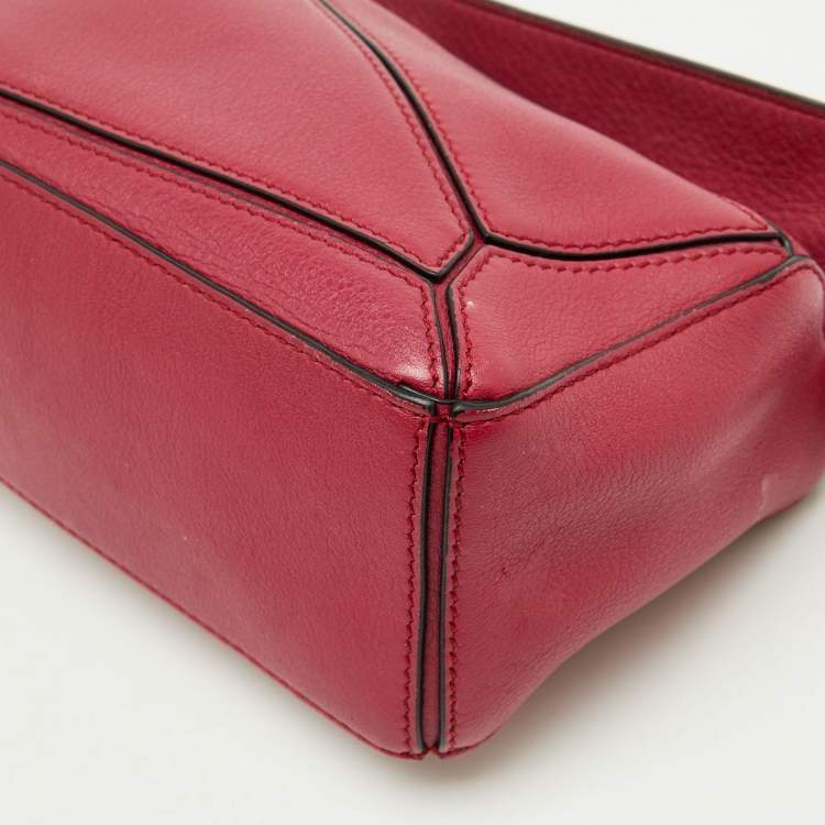 Pre Owned Loewe Crimson Red Leather Mini Puzzle Shoulder Bag