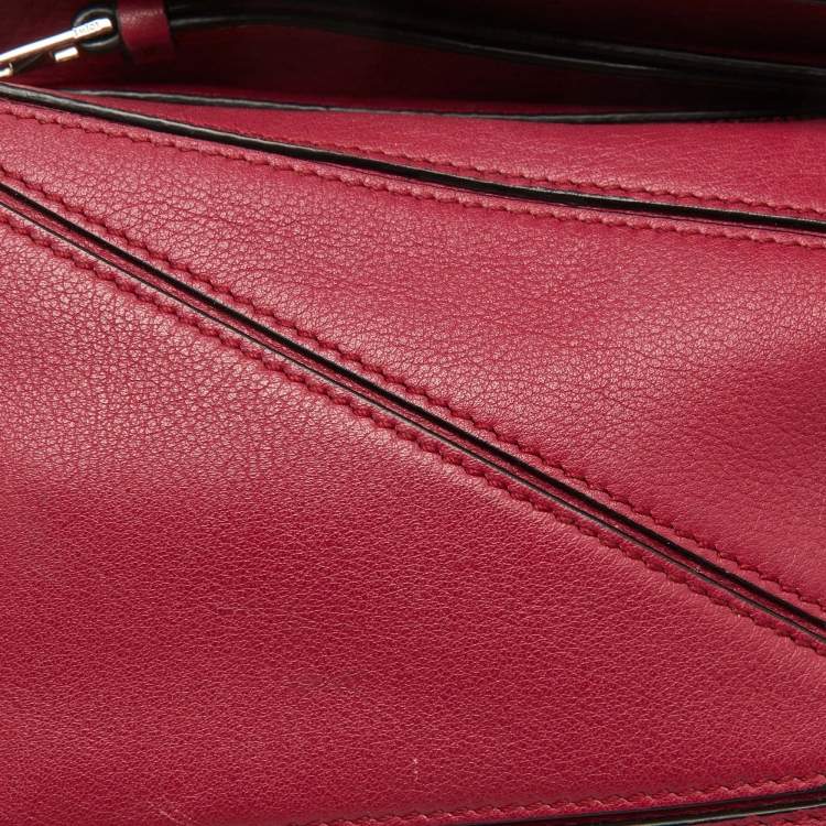 Pre Owned Loewe Crimson Red Leather Mini Puzzle Shoulder Bag