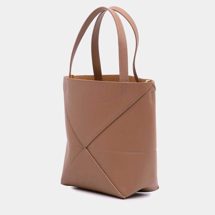 Pre Owned Loewe Brown Mini Shiny Calfskin Puzzle Fold Tote