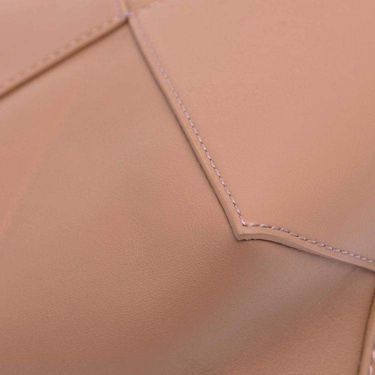 Pre Owned Loewe Brown Mini Shiny Calfskin Puzzle Fold Tote