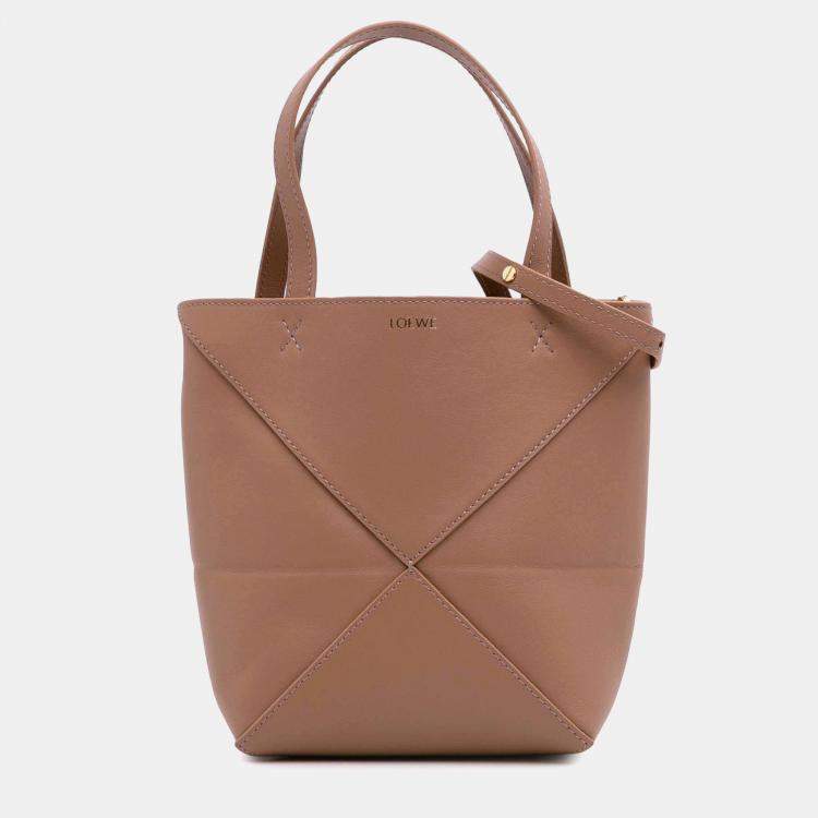 Pre Owned Loewe Brown Mini Shiny Calfskin Puzzle Fold Tote