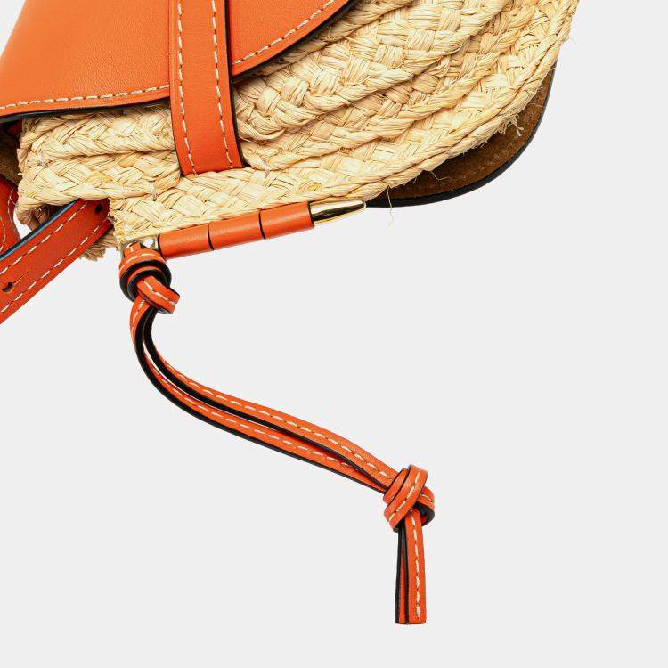 Pre Owned Loewe Beige Brown Small Raffia Gate Crossbody