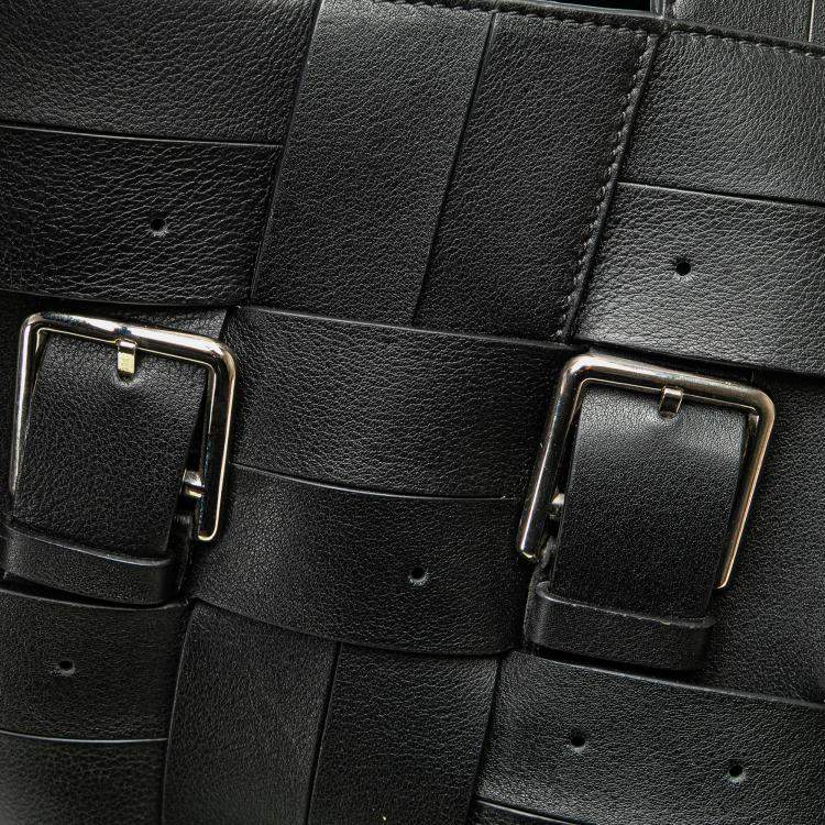 Pre Owned Loewe Black Small Woven Calfskin Buckle Surplus Basket Bag