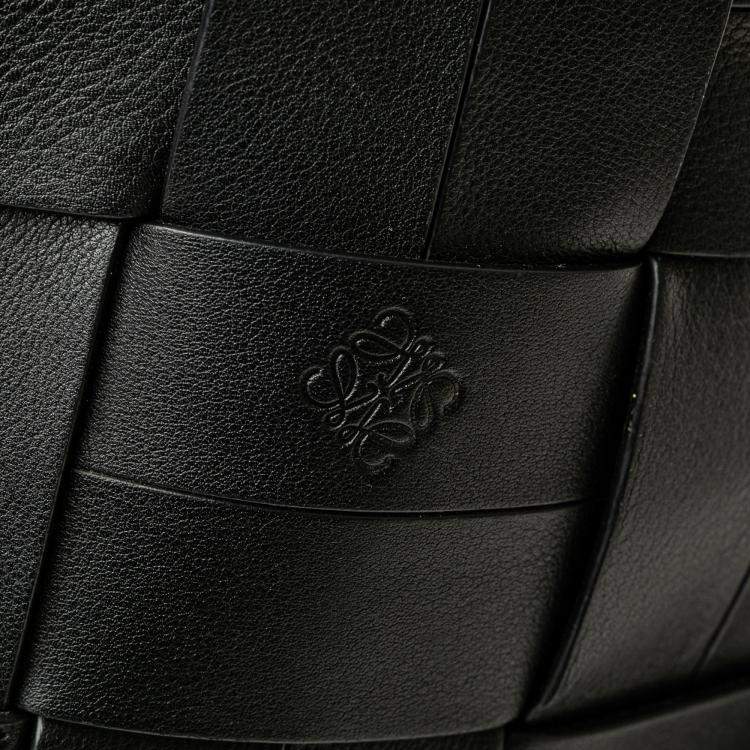 Pre Owned Loewe Black Small Woven Calfskin Buckle Surplus Basket Bag