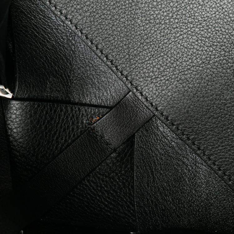 Pre Owned Loewe Black Small Woven Calfskin Buckle Surplus Basket Bag