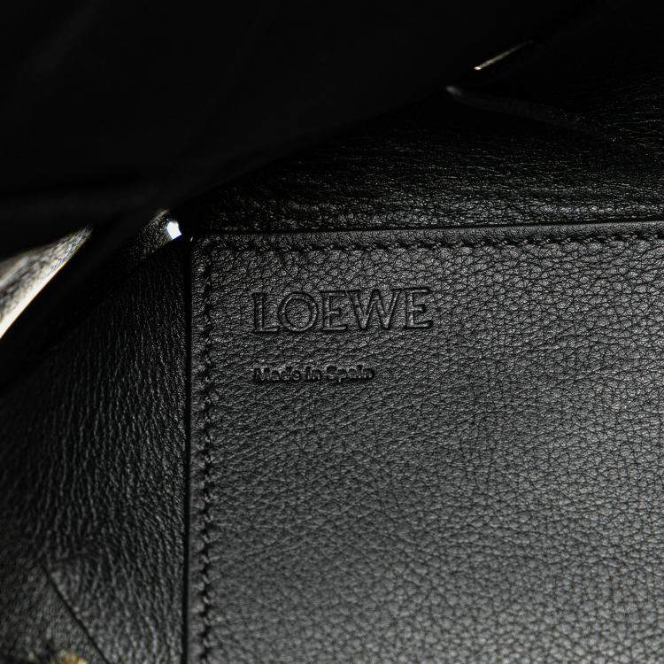 Pre Owned Loewe Black Small Woven Calfskin Buckle Surplus Basket Bag