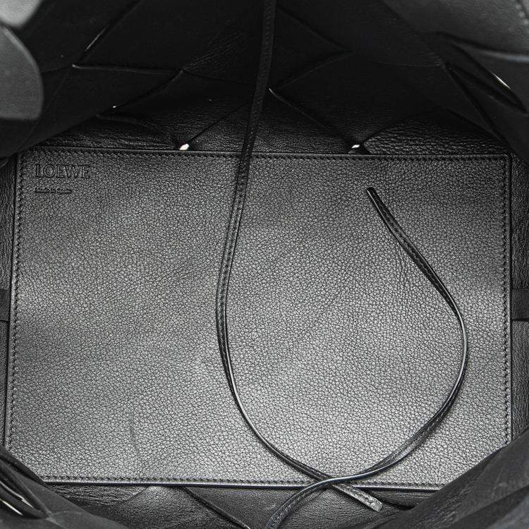 Pre Owned Loewe Black Small Woven Calfskin Buckle Surplus Basket Bag