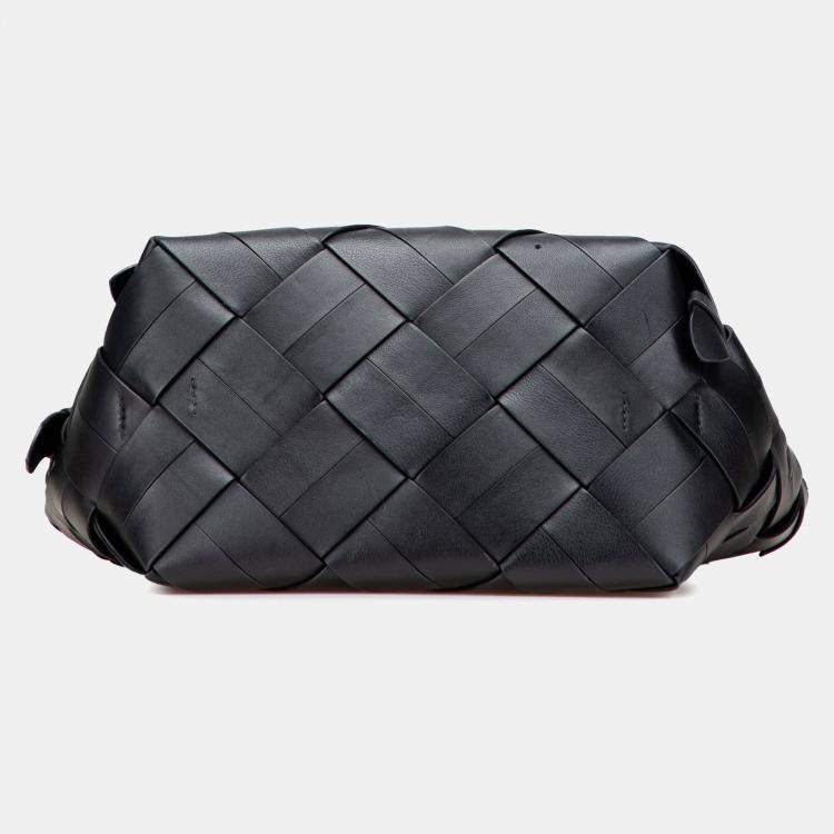 Pre Owned Loewe Black Small Woven Calfskin Buckle Surplus Basket Bag