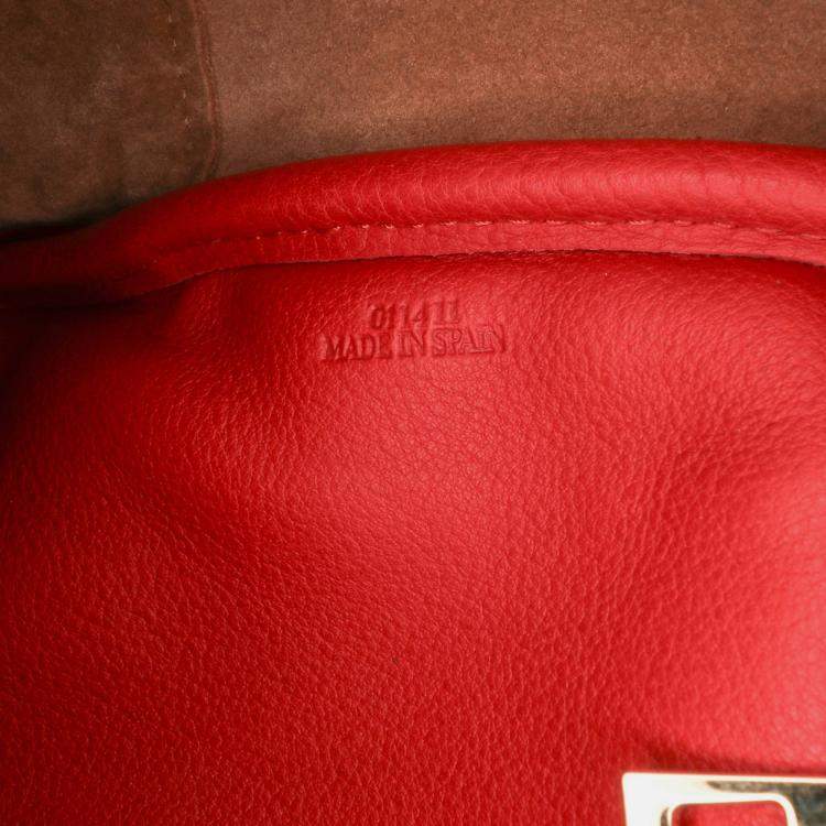 Pre Owned Loewe Red Anagram Embossed Leather Amazona 75 Bag