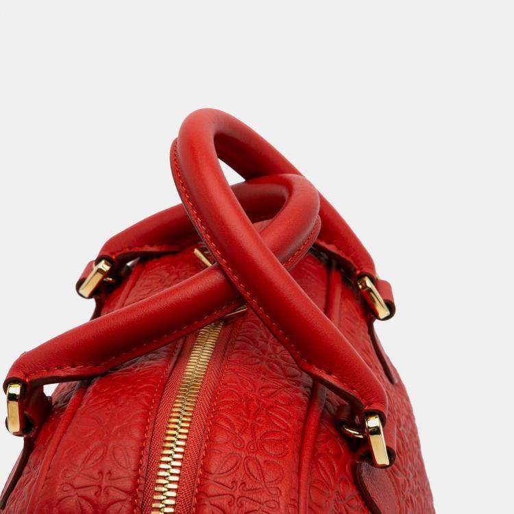 Pre Owned Loewe Red Anagram Embossed Leather Amazona 75 Bag