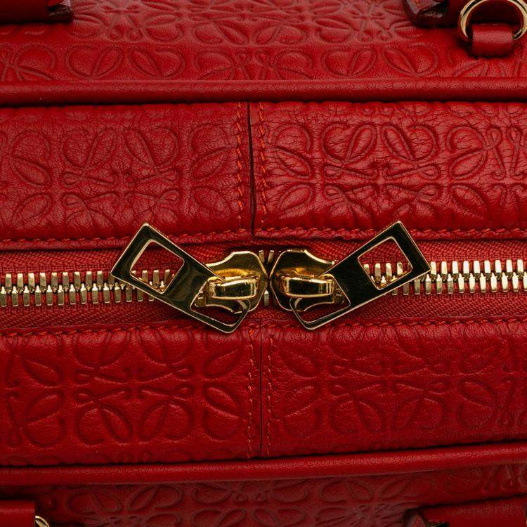 Pre Owned Loewe Red Anagram Embossed Leather Amazona 75 Bag