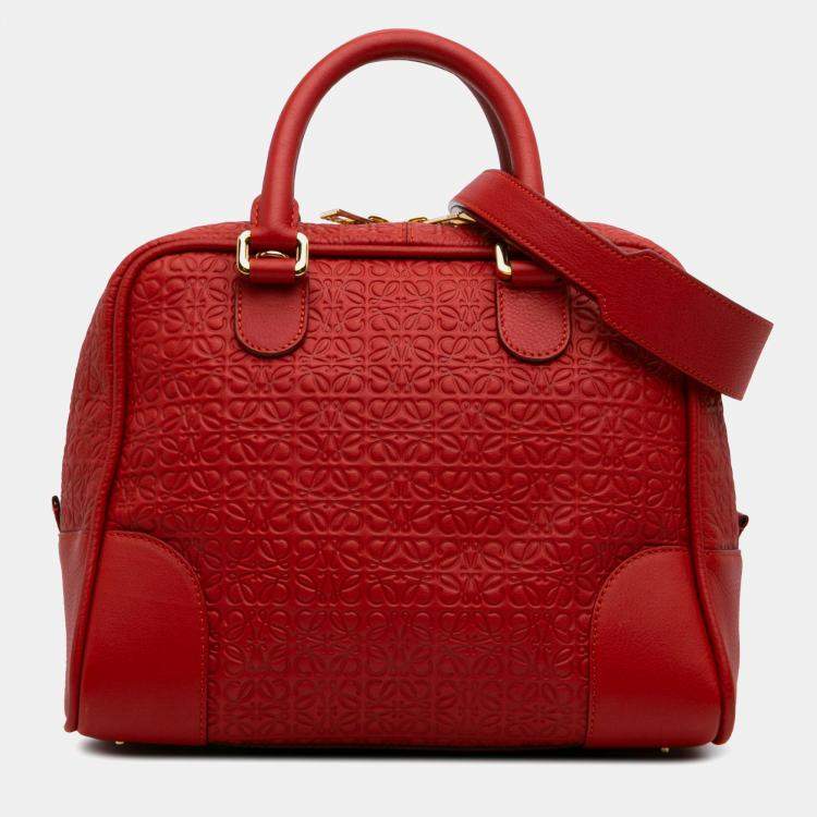 Pre Owned Loewe Red Anagram Embossed Leather Amazona 75 Bag
