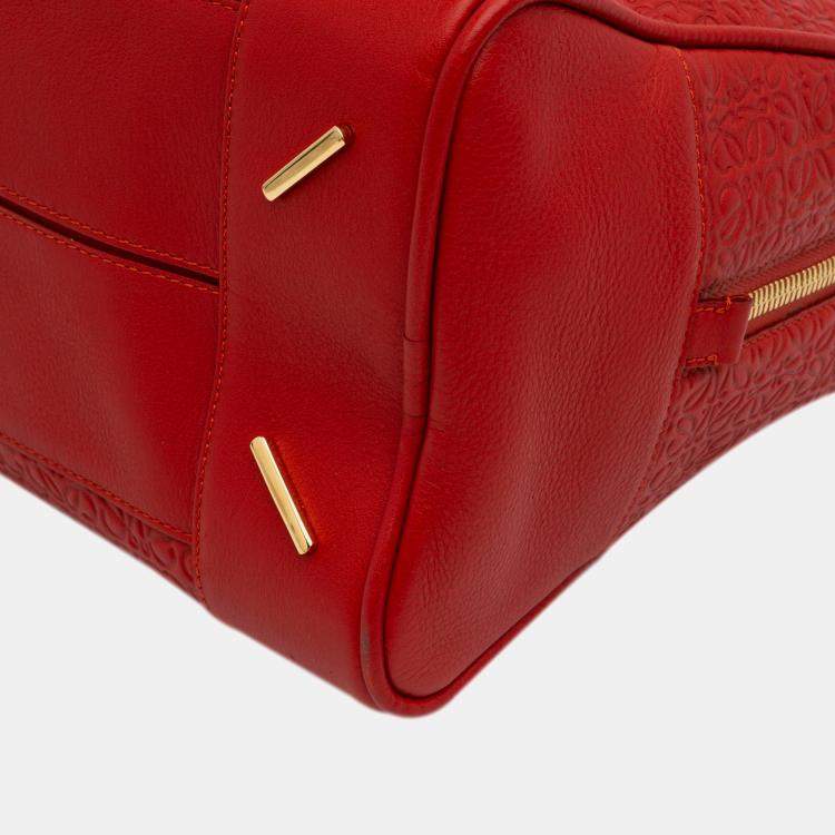 Pre Owned Loewe Red Anagram Embossed Leather Amazona 75 Bag