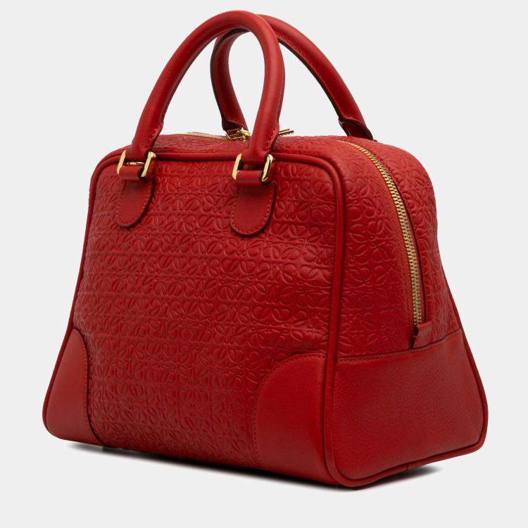 Pre Owned Loewe Red Anagram Embossed Leather Amazona 75 Bag