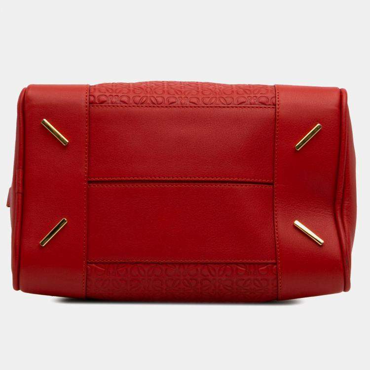 Pre Owned Loewe Red Anagram Embossed Leather Amazona 75 Bag